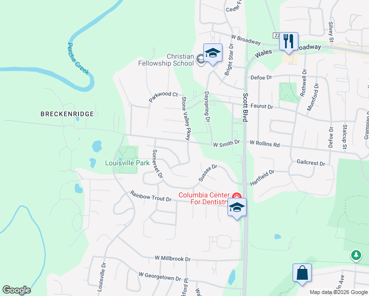 map of restaurants, bars, coffee shops, grocery stores, and more near 703 Windermere Drive in Columbia