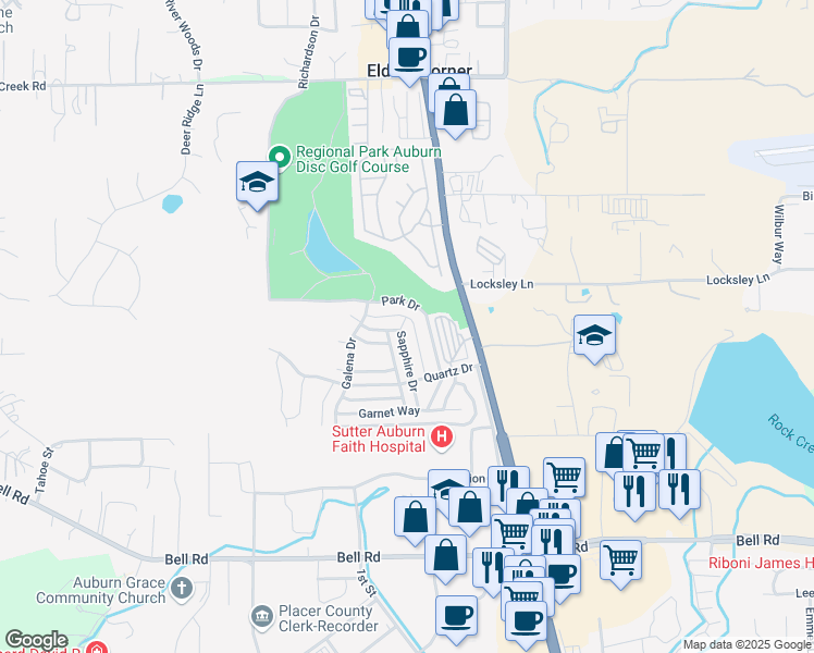 map of restaurants, bars, coffee shops, grocery stores, and more near 3724 Sapphire Drive in Auburn