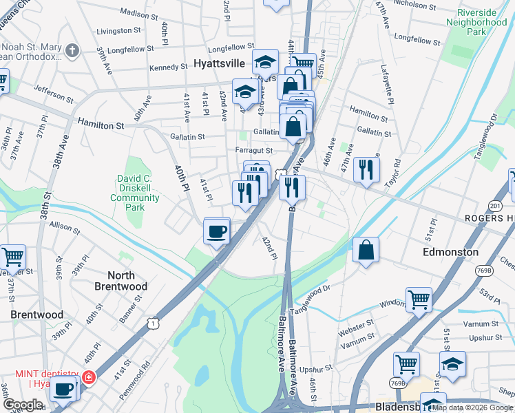 map of restaurants, bars, coffee shops, grocery stores, and more near 101 Independence Avenue Southeast in Washington