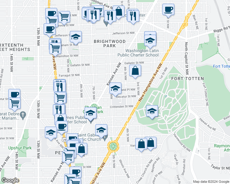 map of restaurants, bars, coffee shops, grocery stores, and more near 448 Delafield Place Northwest in Washington