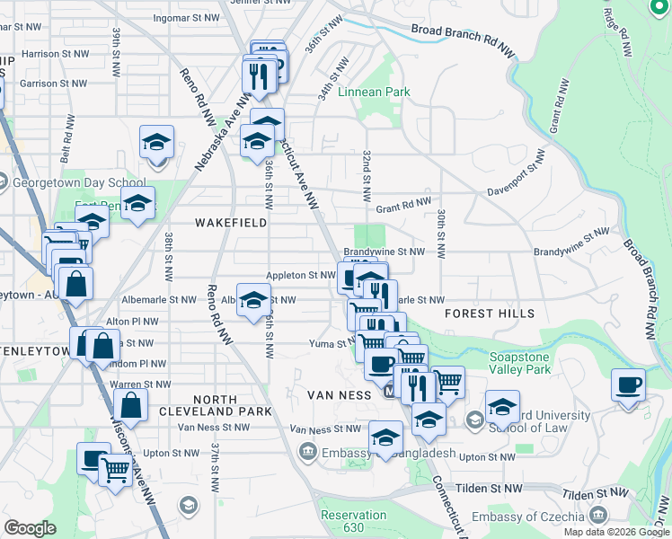 map of restaurants, bars, coffee shops, grocery stores, and more near 101 Independence Avenue Southeast in Washington