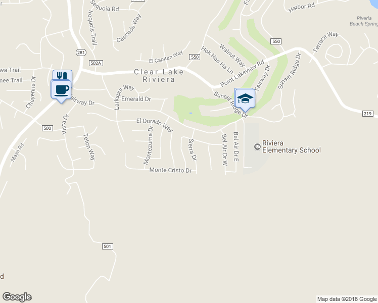 map of restaurants, bars, coffee shops, grocery stores, and more near 5321 Sierra Drive in Kelseyville