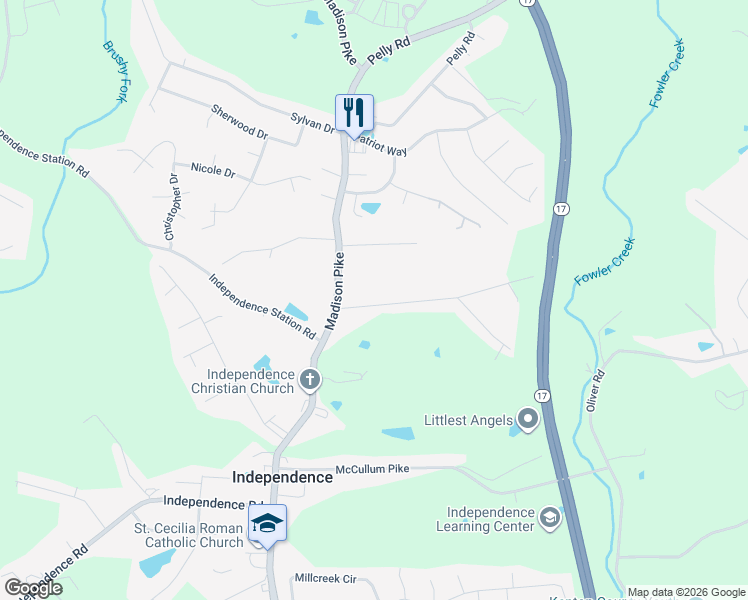map of restaurants, bars, coffee shops, grocery stores, and more near 20 Mcmillan Drive in Independence