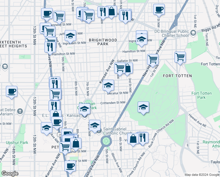 map of restaurants, bars, coffee shops, grocery stores, and more near 438 Delafield Place Northwest in Washington