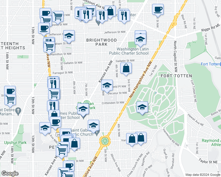 map of restaurants, bars, coffee shops, grocery stores, and more near 428 Delafield Place Northwest in Washington