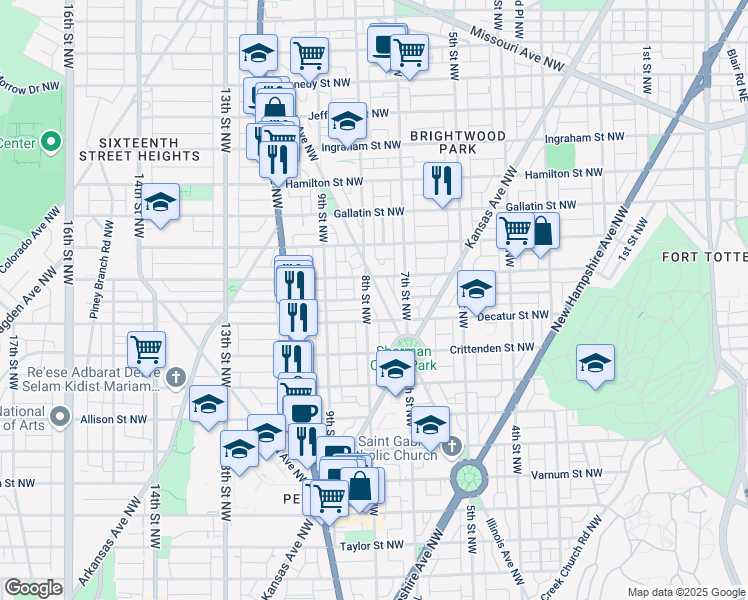 map of restaurants, bars, coffee shops, grocery stores, and more near 4822 Illinois Avenue Northwest in Washington