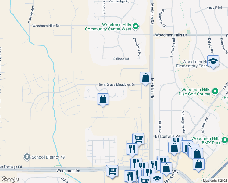 map of restaurants, bars, coffee shops, grocery stores, and more near 11642 Avena Road in Peyton