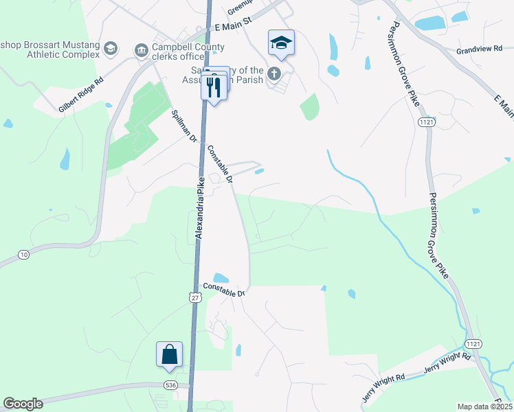 map of restaurants, bars, coffee shops, grocery stores, and more near 14 Broadfield Court in Alexandria