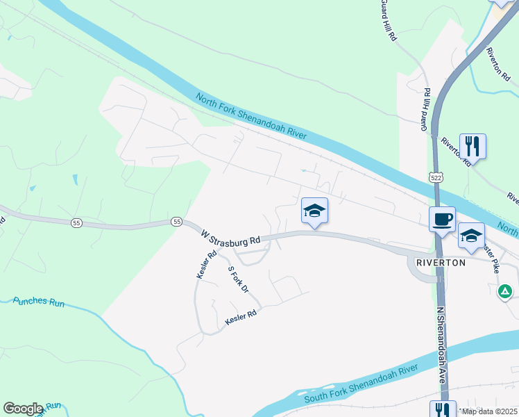 map of restaurants, bars, coffee shops, grocery stores, and more near 336 West Strasburg Road in Front Royal