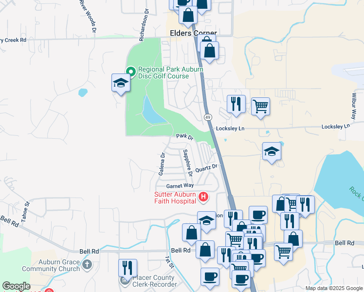 map of restaurants, bars, coffee shops, grocery stores, and more near 3724 Sapphire Drive in Auburn