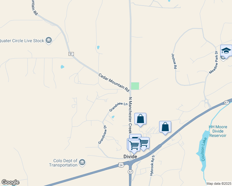 map of restaurants, bars, coffee shops, grocery stores, and more near 345 High Point Road in Divide
