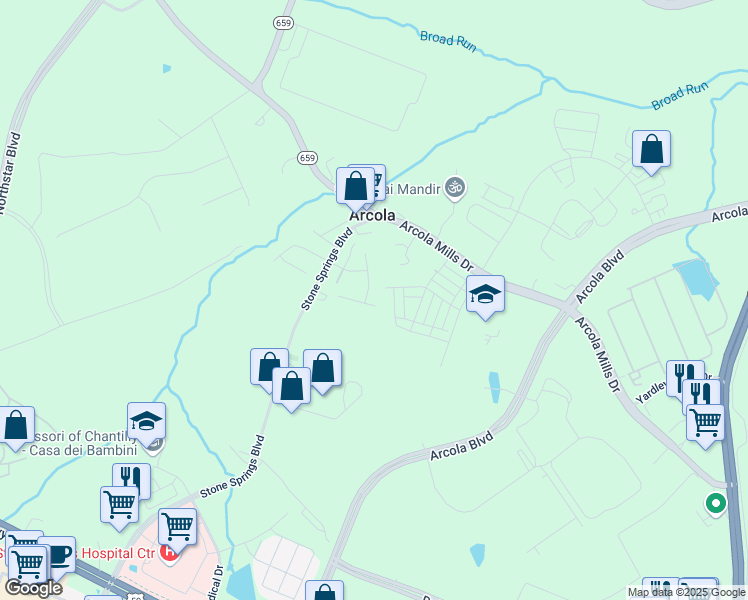 map of restaurants, bars, coffee shops, grocery stores, and more near 42442 Chamois Ct in Sterling