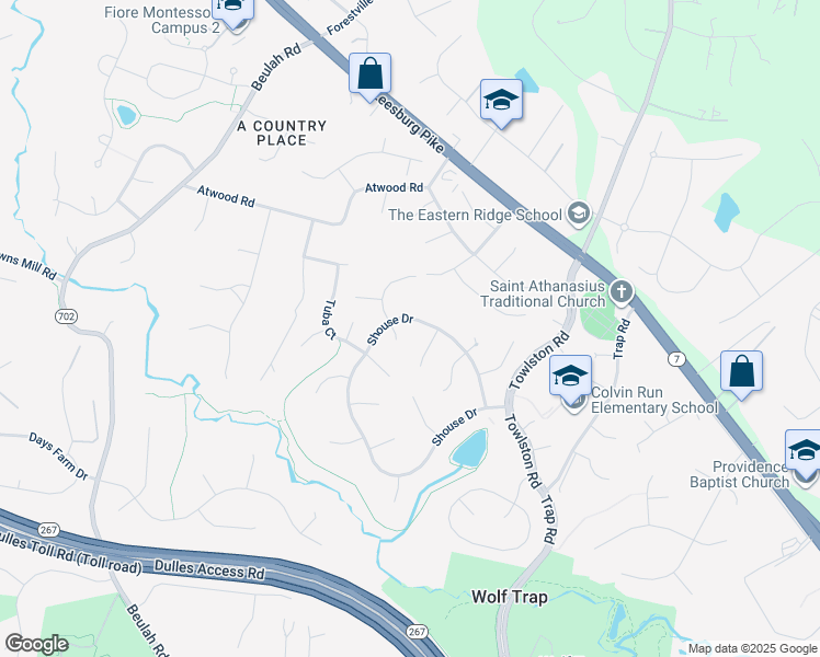 map of restaurants, bars, coffee shops, grocery stores, and more near 9458 Shouse Drive in Vienna