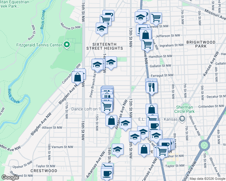 map of restaurants, bars, coffee shops, grocery stores, and more near 1333 Delafield Place Northwest in Washington