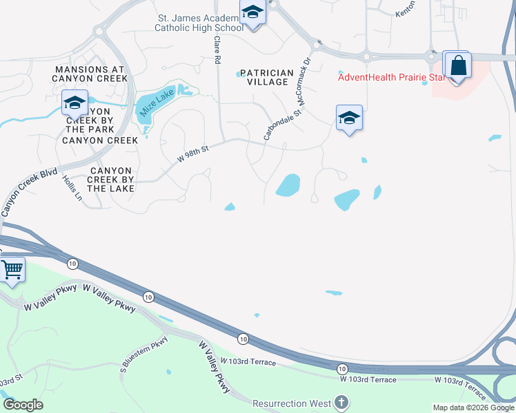 map of restaurants, bars, coffee shops, grocery stores, and more near 9898 Belmont Drive in Lenexa