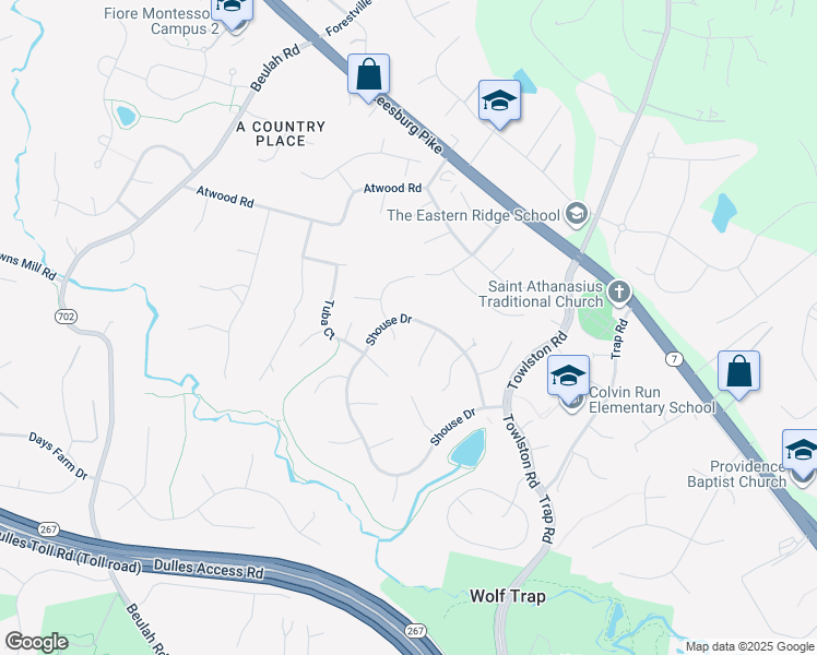 map of restaurants, bars, coffee shops, grocery stores, and more near 9458 Shouse Drive in Vienna