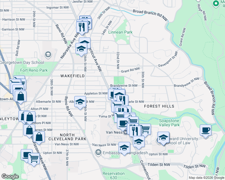 map of restaurants, bars, coffee shops, grocery stores, and more near 101 Independence Avenue Southeast in Washington