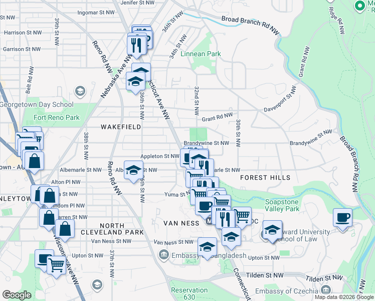 map of restaurants, bars, coffee shops, grocery stores, and more near 101 Independence Avenue Southeast in Washington