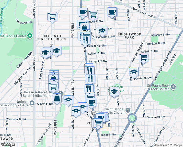 map of restaurants, bars, coffee shops, grocery stores, and more near 927 Delafield Place Northwest in Washington