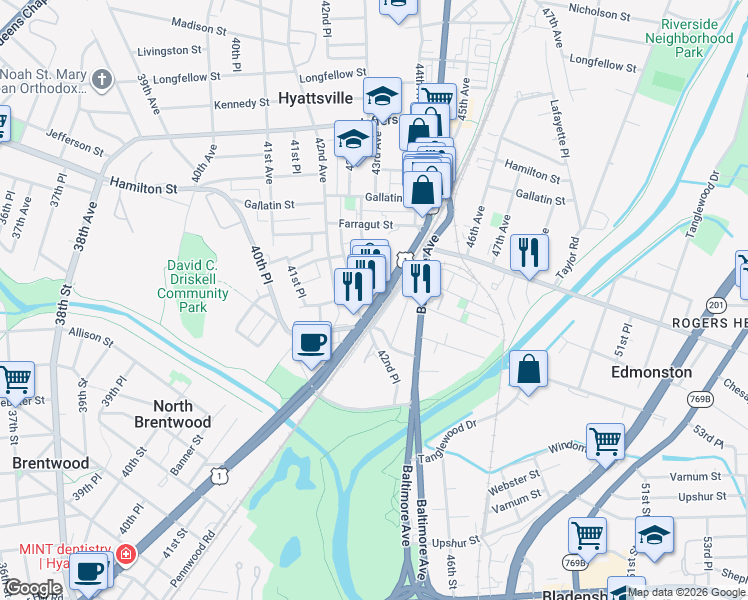 map of restaurants, bars, coffee shops, grocery stores, and more near 101 Independence Avenue Southeast in Washington