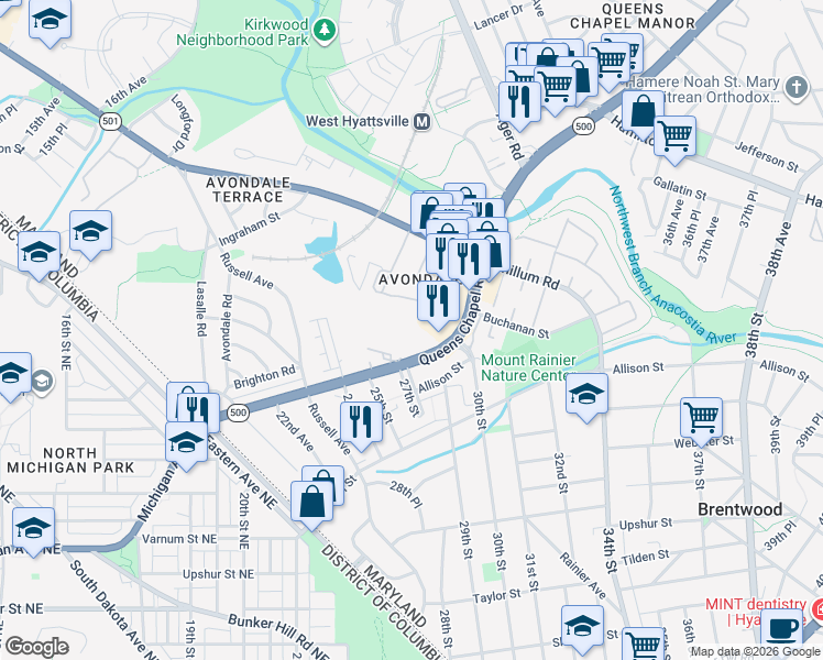 map of restaurants, bars, coffee shops, grocery stores, and more near 101 Independence Avenue Southeast in Washington