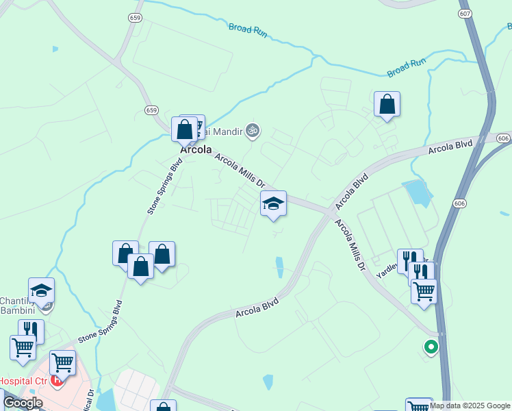 map of restaurants, bars, coffee shops, grocery stores, and more near 24139 Pissarro Drive in Sterling