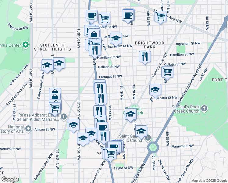 map of restaurants, bars, coffee shops, grocery stores, and more near 825 Delafield Place Northwest in Washington