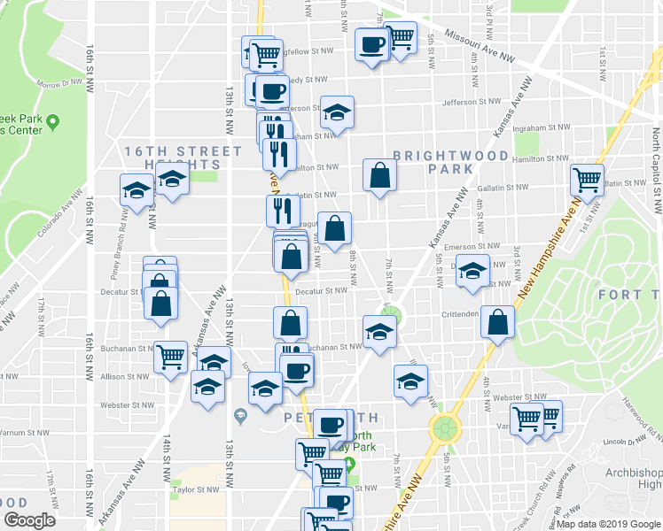 map of restaurants, bars, coffee shops, grocery stores, and more near 825 Delafield Place Northwest in Washington
