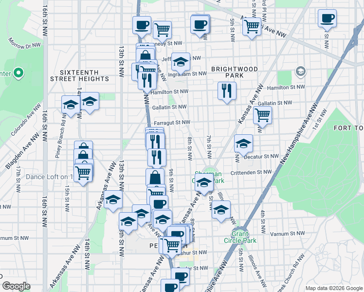 map of restaurants, bars, coffee shops, grocery stores, and more near 101 Independence Avenue Southeast in Washington