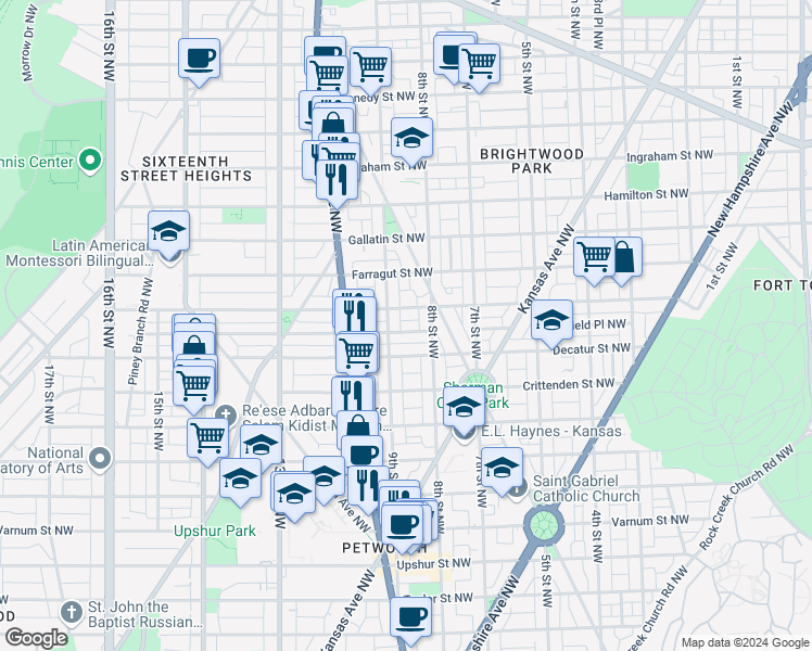 map of restaurants, bars, coffee shops, grocery stores, and more near 823 Delafield Place Northwest in Washington