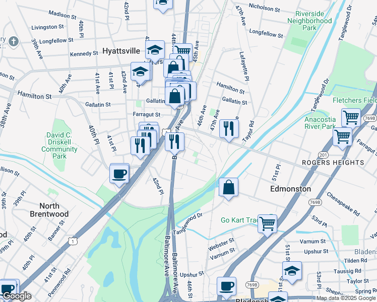 map of restaurants, bars, coffee shops, grocery stores, and more near 101 Independence Avenue Southeast in Washington