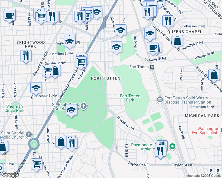 map of restaurants, bars, coffee shops, grocery stores, and more near 101 Independence Avenue Southeast in Washington