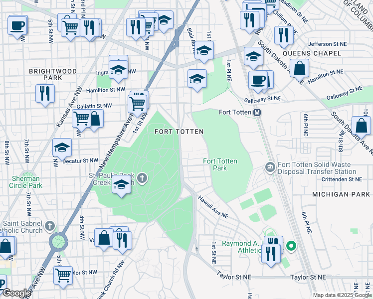 map of restaurants, bars, coffee shops, grocery stores, and more near 4811 North Capitol Street Northeast in Washington