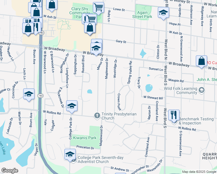 map of restaurants, bars, coffee shops, grocery stores, and more near 311 Westridge Dr in Columbia