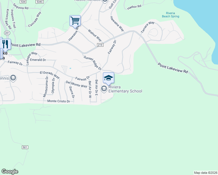 map of restaurants, bars, coffee shops, grocery stores, and more near 10505 Fairway Drive in Kelseyville