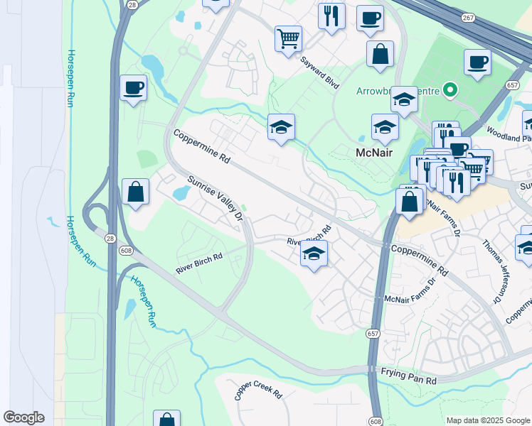 map of restaurants, bars, coffee shops, grocery stores, and more near 13638 Legacy Circle in Herndon