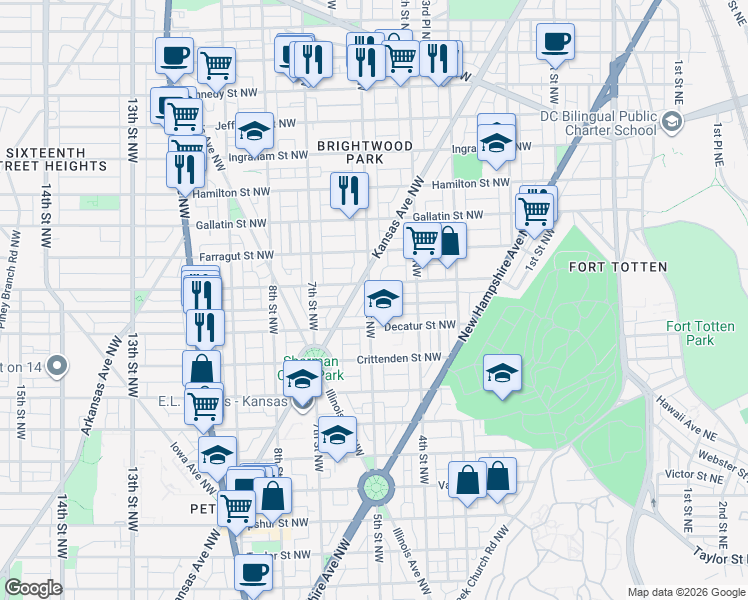 map of restaurants, bars, coffee shops, grocery stores, and more near 101 Independence Avenue Southeast in Washington