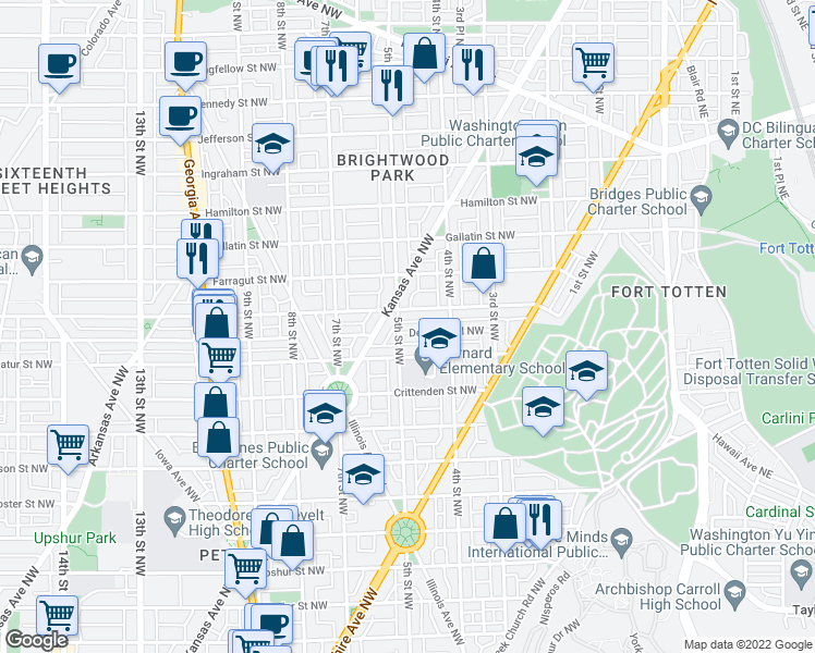 map of restaurants, bars, coffee shops, grocery stores, and more near 455 Delafield Place Northwest in Washington