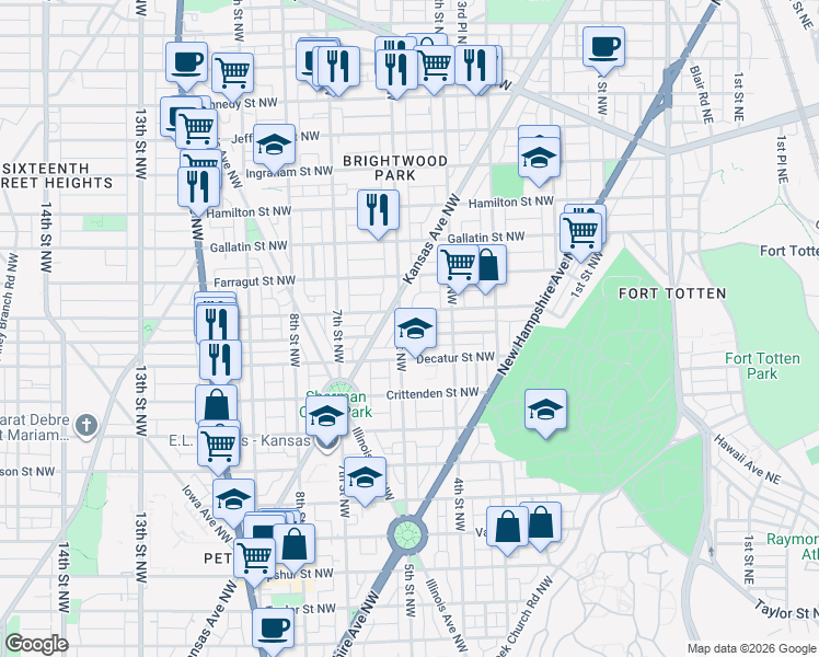 map of restaurants, bars, coffee shops, grocery stores, and more near 101 Independence Avenue Southeast in Washington