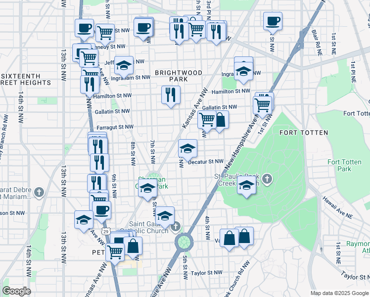 map of restaurants, bars, coffee shops, grocery stores, and more near 455 Delafield Place Northwest in Washington