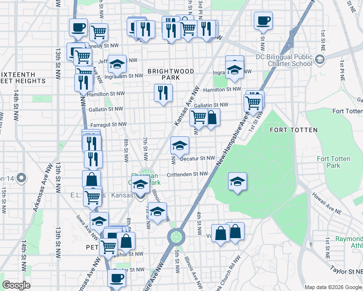 map of restaurants, bars, coffee shops, grocery stores, and more near 101 Independence Avenue Southeast in Washington