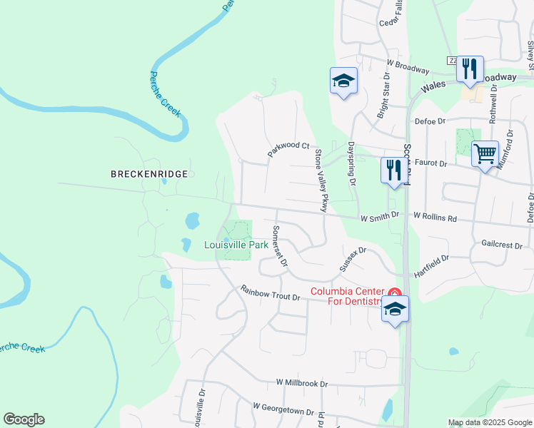map of restaurants, bars, coffee shops, grocery stores, and more near 605 Medford Drive in Columbia