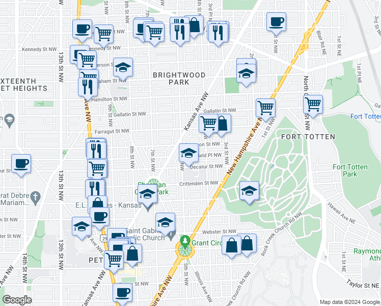 map of restaurants, bars, coffee shops, grocery stores, and more near 441 Delafield Place Northwest in Washington