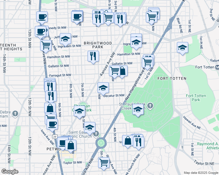 map of restaurants, bars, coffee shops, grocery stores, and more near 413 Delafield Place Northwest in Washington