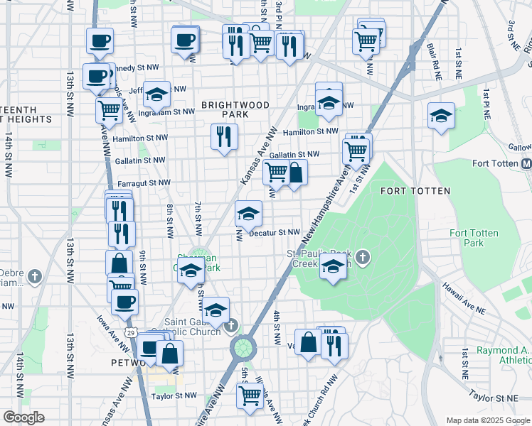 map of restaurants, bars, coffee shops, grocery stores, and more near 409 Delafield Place Northwest in Washington