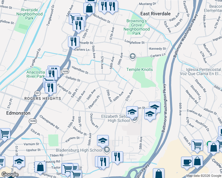 map of restaurants, bars, coffee shops, grocery stores, and more near 101 Independence Avenue Southeast in Washington