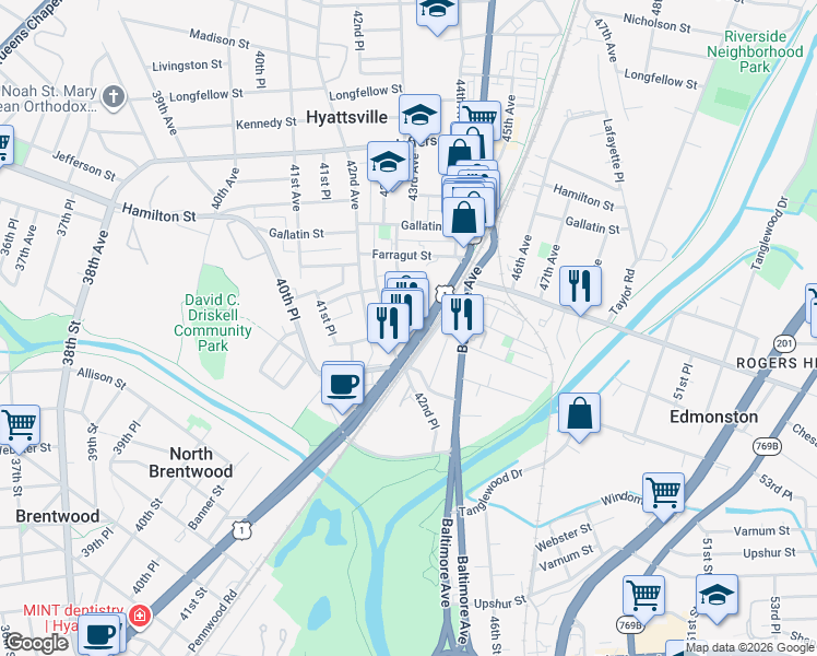 map of restaurants, bars, coffee shops, grocery stores, and more near 101 Independence Avenue Southeast in Washington