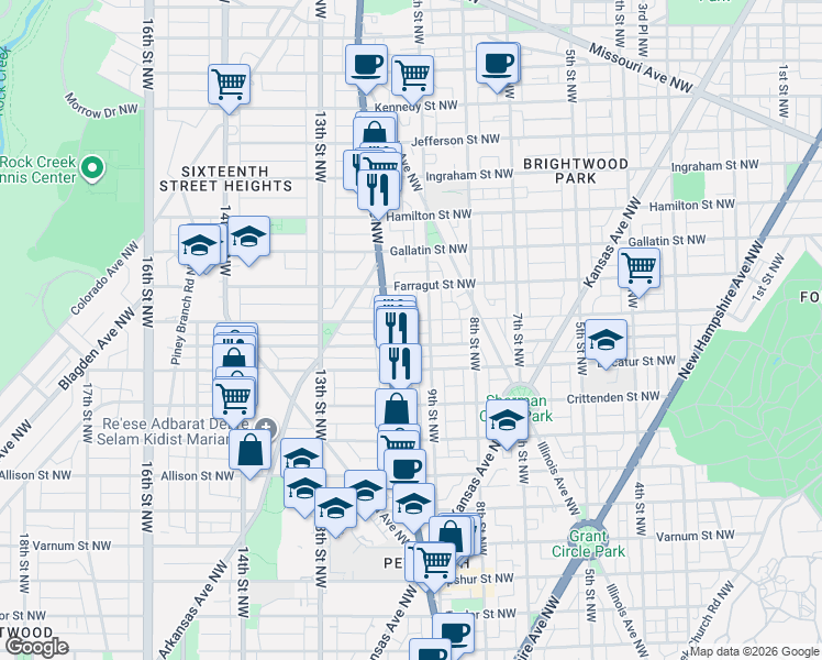 map of restaurants, bars, coffee shops, grocery stores, and more near 101 Independence Avenue Southeast in Washington