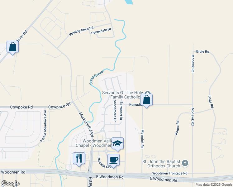 map of restaurants, bars, coffee shops, grocery stores, and more near 8009 Sandsmere Drive in Colorado Springs