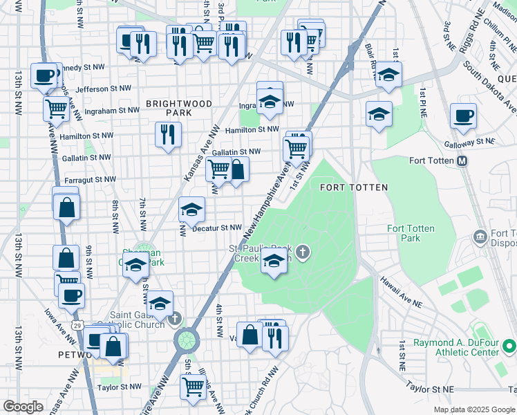 map of restaurants, bars, coffee shops, grocery stores, and more near 4836 New Hampshire Avenue Northwest in Washington